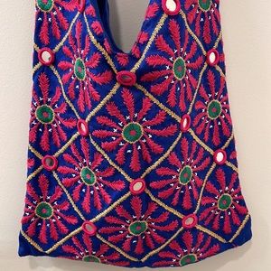 Indian embroidery mirrored hot pink and blue shoulder bag
